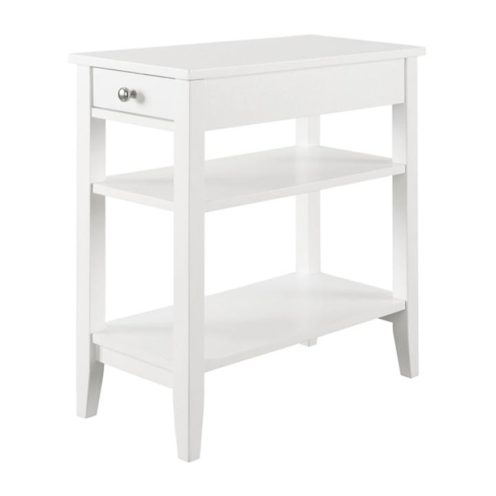 White Double Shelf Wood Accent Table