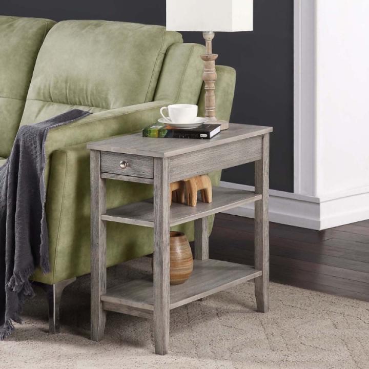 Gray Double Shelf Wood Accent Table