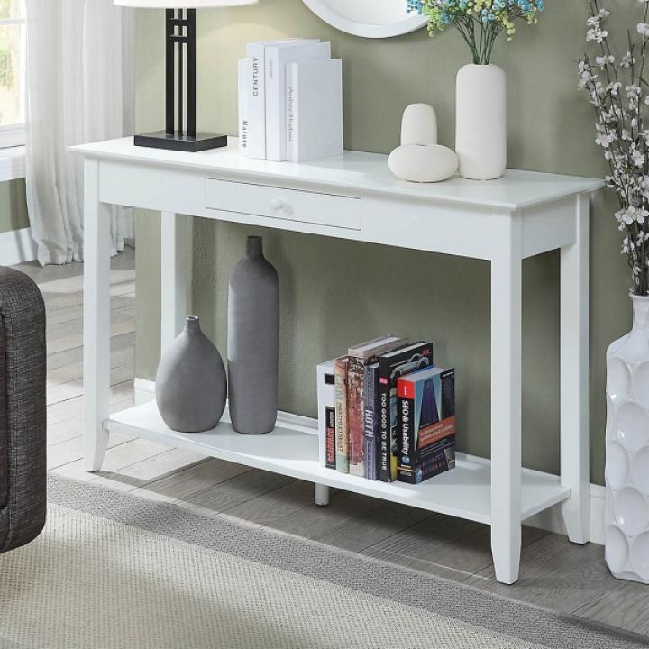 Long White Single Drawer Console Table