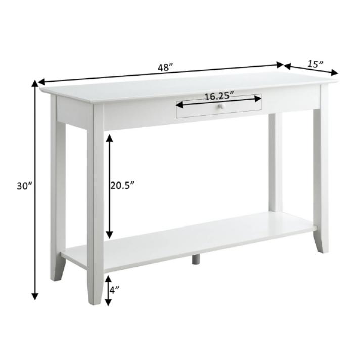 Long White Single Drawer Console Table