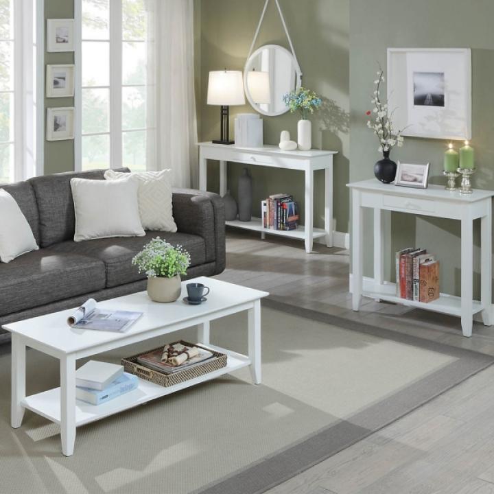 Long White Single Drawer Console Table