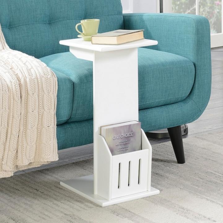 White Accent Table with Magazine Holder
