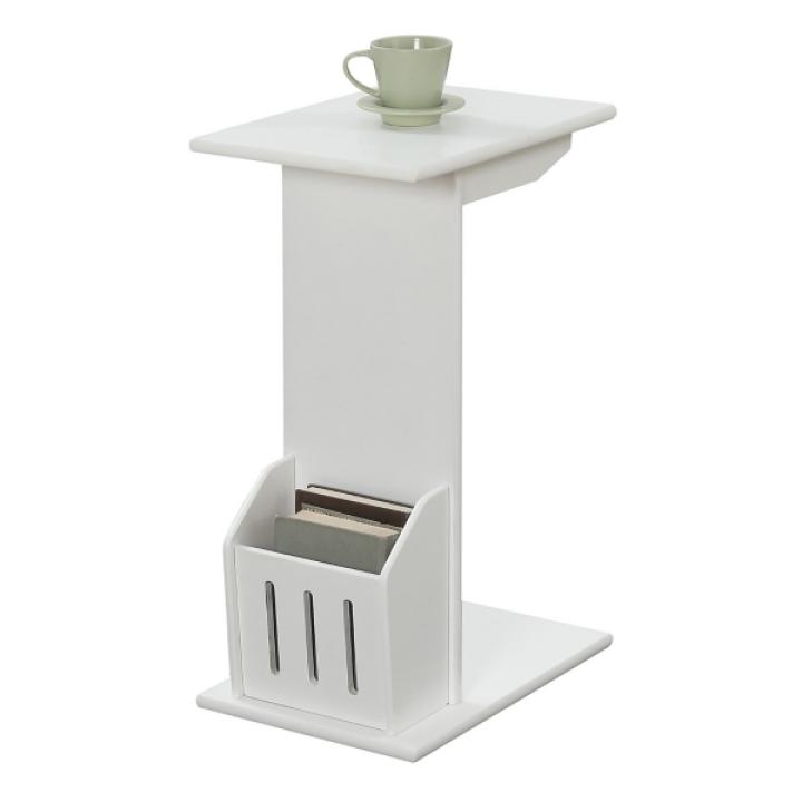 White Accent Table with Magazine Holder