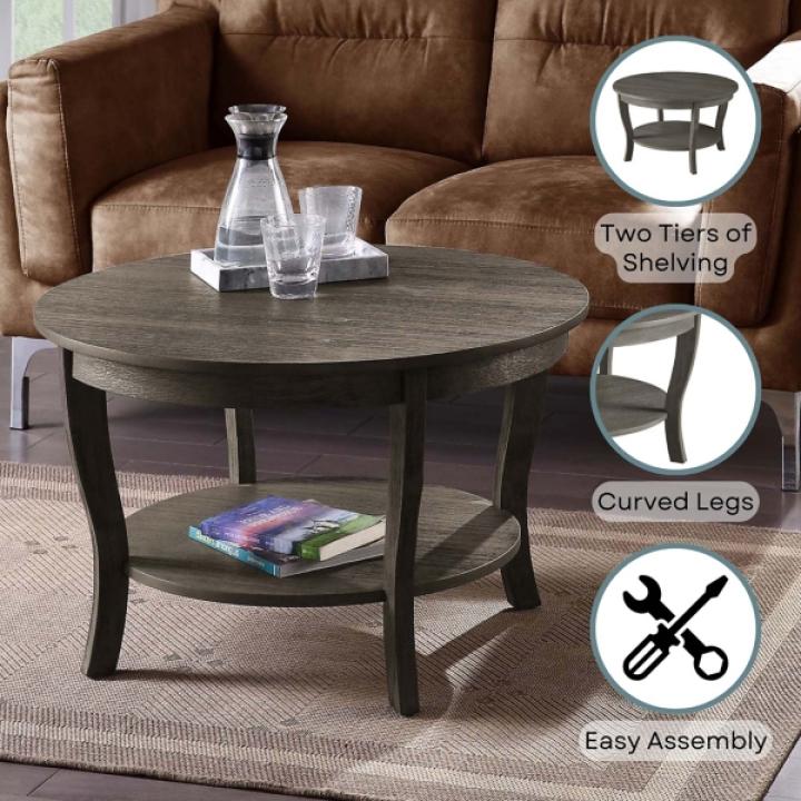 Round Graywash Curved Legs Coffee Table