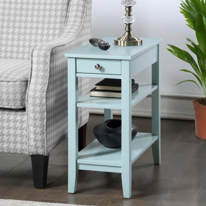 Light Blue Chairside End Table with Shelves