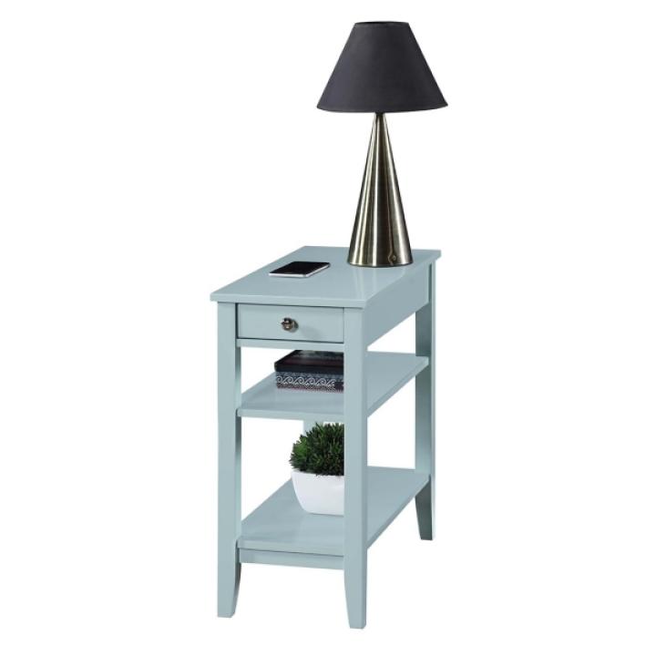 Light Blue Chairside End Table with Shelves