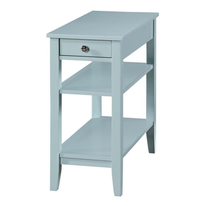 Light Blue Chairside End Table with Shelves