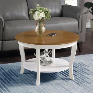 Round White and Natural Curved Legs Coffee Table