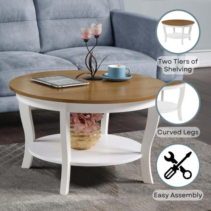 Round White and Natural Curved Legs Coffee Table