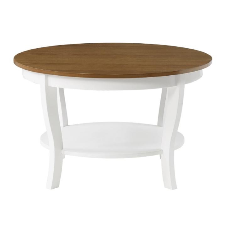 Round White and Natural Curved Legs Coffee Table