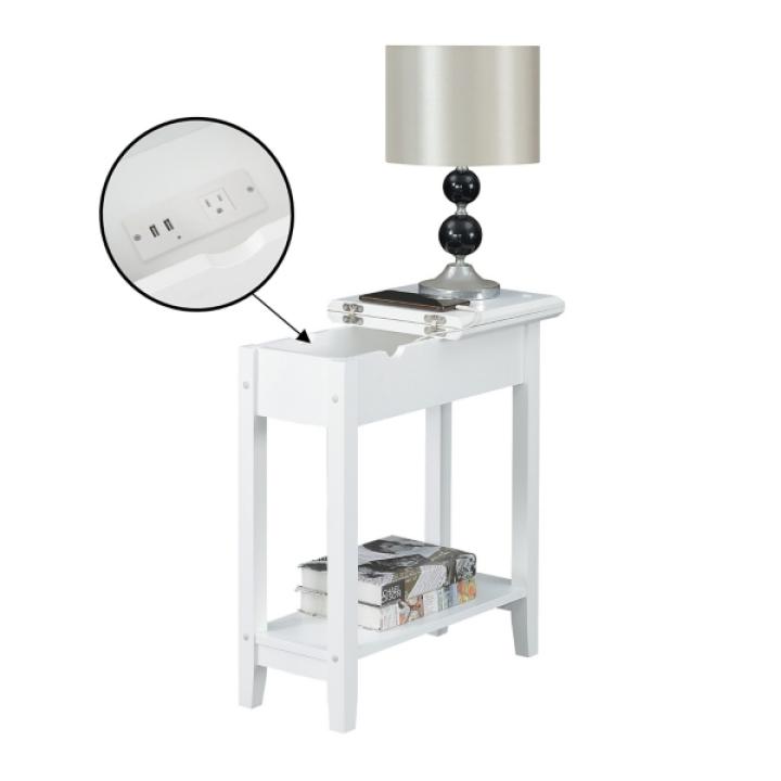 White Flip Top Charging Accent Table