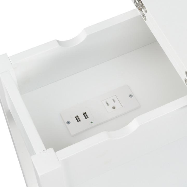 White Flip Top Charging Accent Table