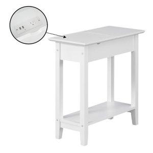 White Flip Top Charging Accent Table