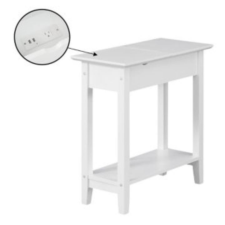 White Flip Top Charging Accent Table