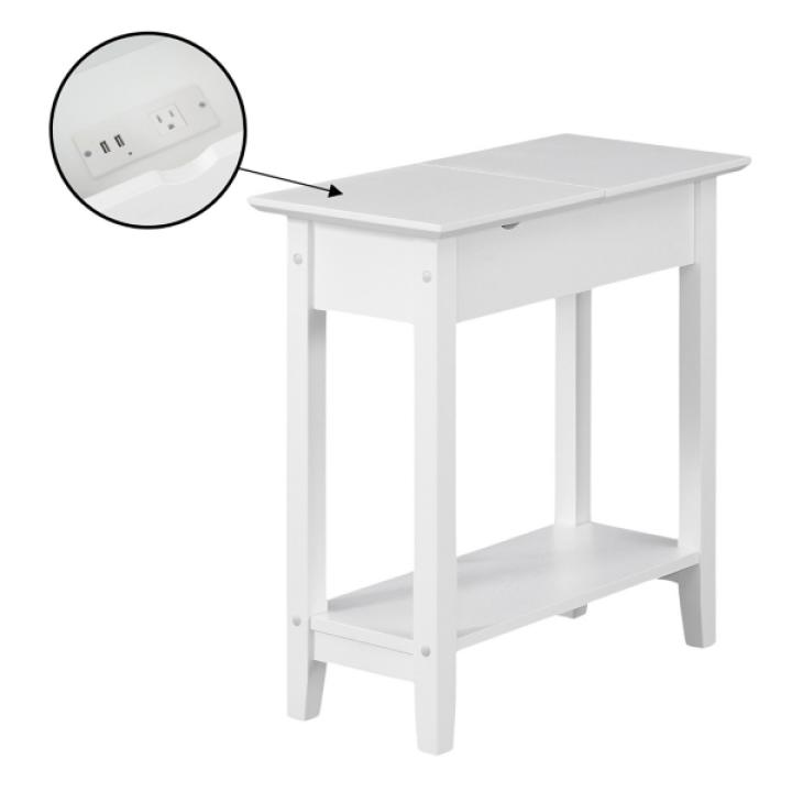 White Flip Top Charging Accent Table