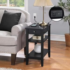 Black 2-Shelf Charging Accent Table