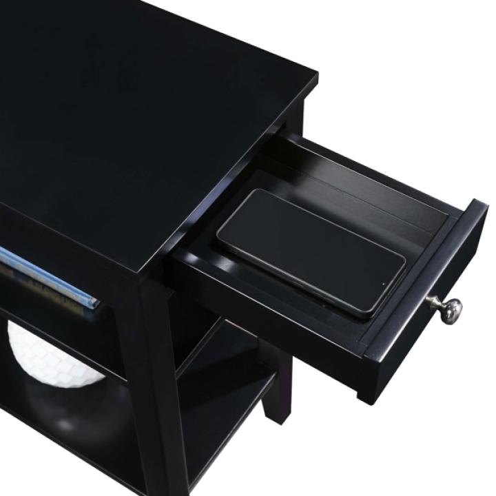 Black 2-Shelf Charging Accent Table
