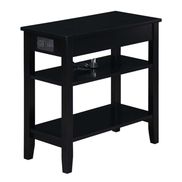 Black 2-Shelf Charging Accent Table