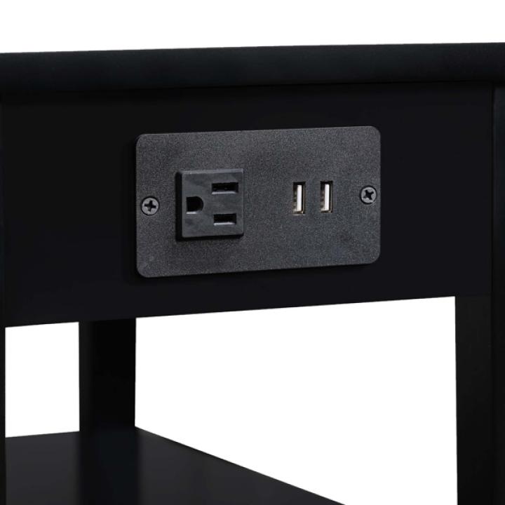 Black 2-Shelf Charging Accent Table