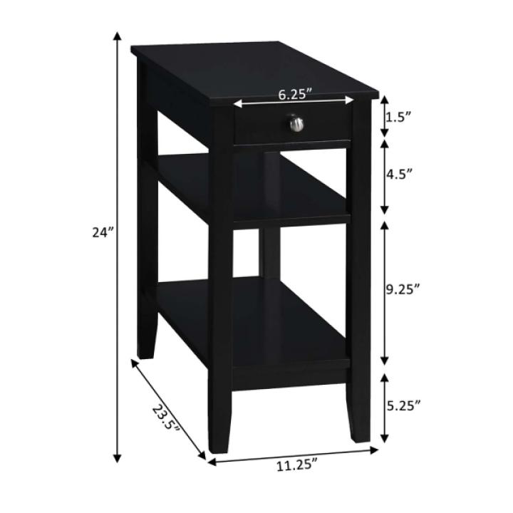 Black 2-Shelf Charging Accent Table