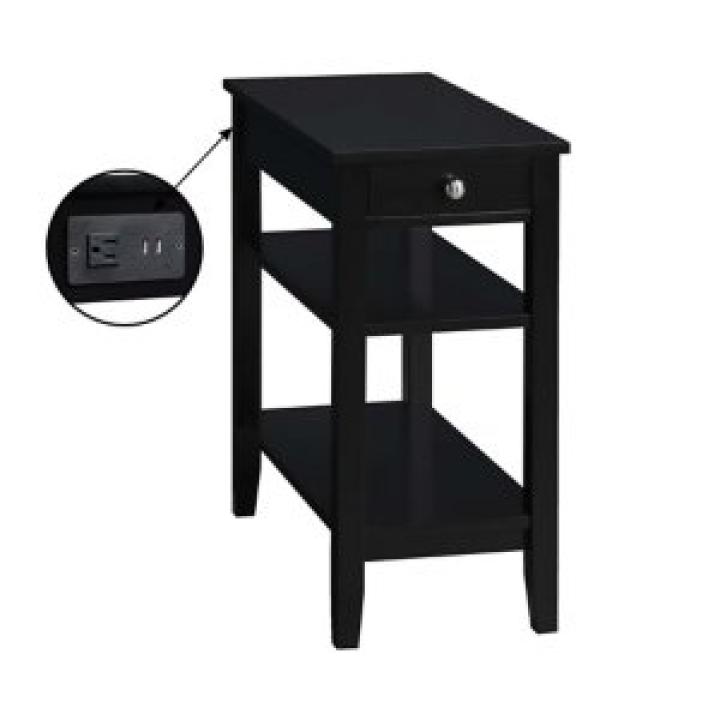 Black 2-Shelf Charging Accent Table