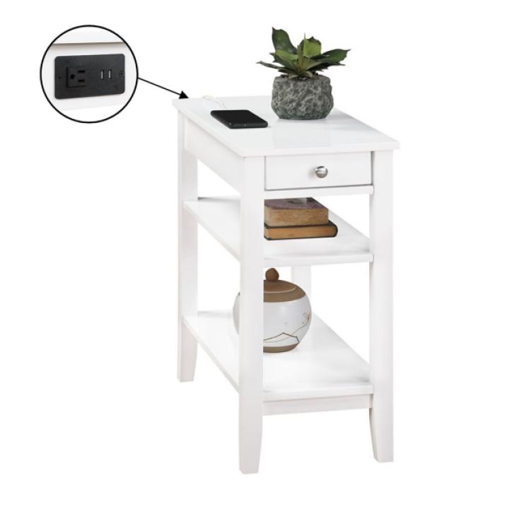 White 2-Shelf Charging Accent Table
