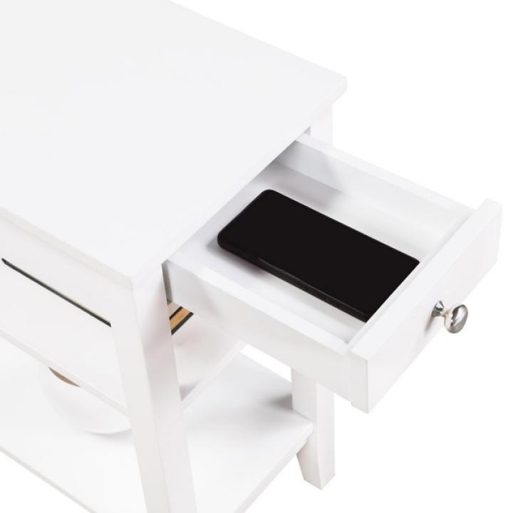 White 2-Shelf Charging Accent Table