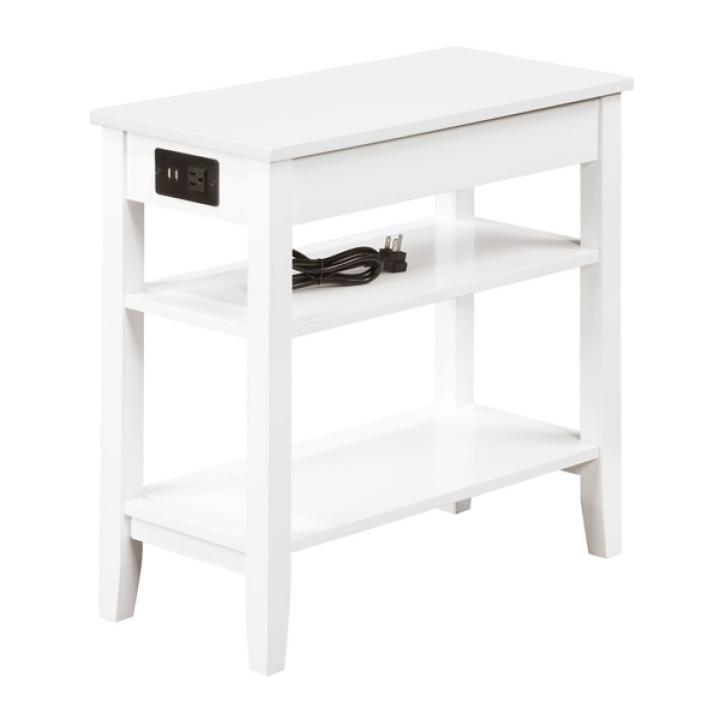 White 2-Shelf Charging Accent Table