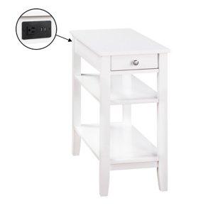 White 2-Shelf Charging Accent Table