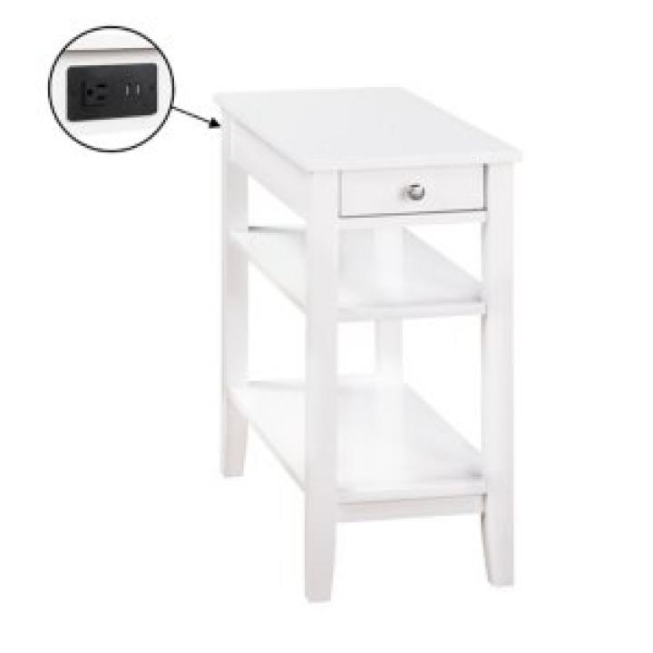White 2-Shelf Charging Accent Table