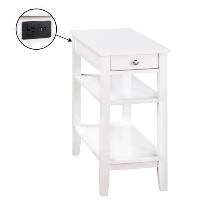 White 2-Shelf Charging Accent Table