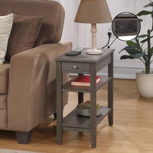 Gray 2-Shelf Charging Accent Table