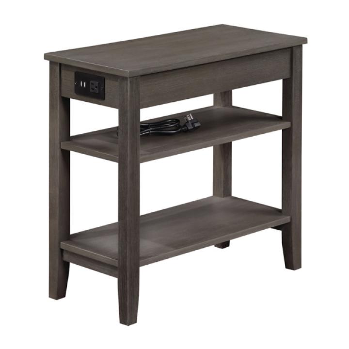 Gray 2-Shelf Charging Accent Table