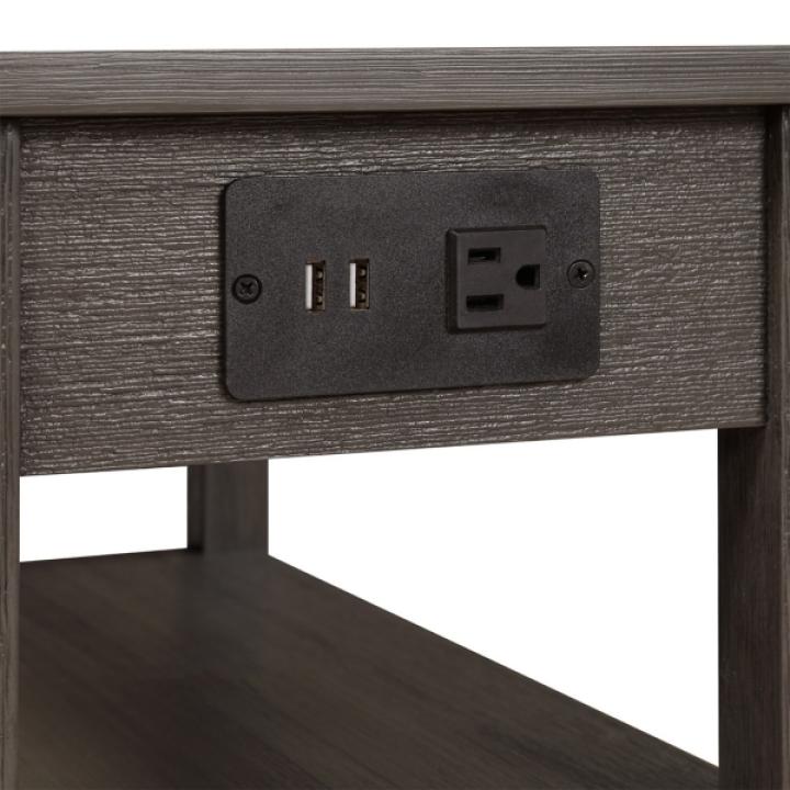 Gray 2-Shelf Charging Accent Table