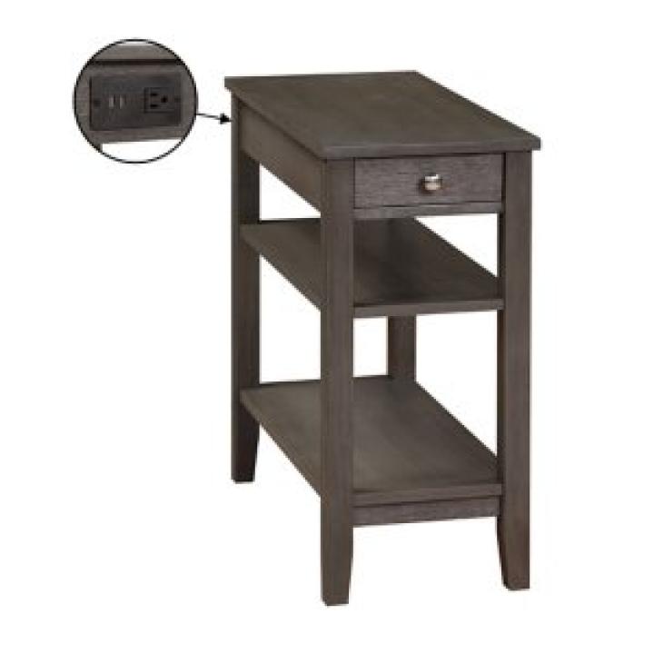 Gray 2-Shelf Charging Accent Table