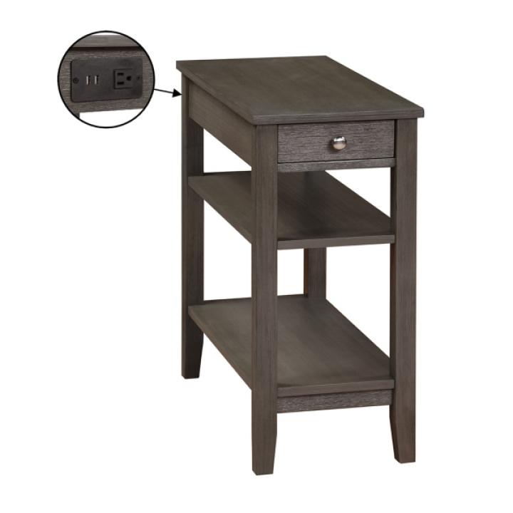 Gray 2-Shelf Charging Accent Table