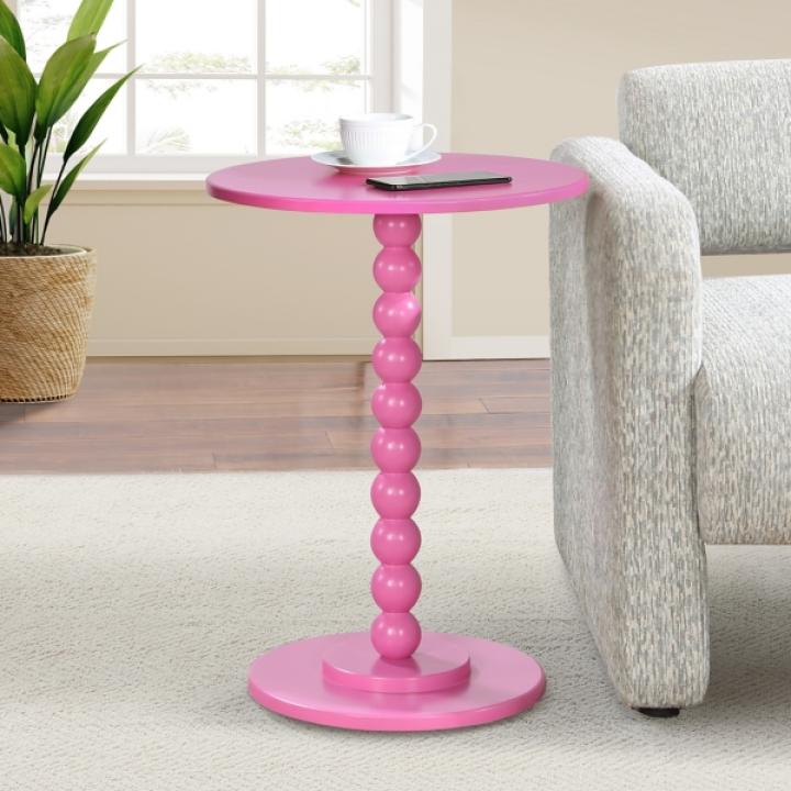 Pink Beaded Spindle Accent Table