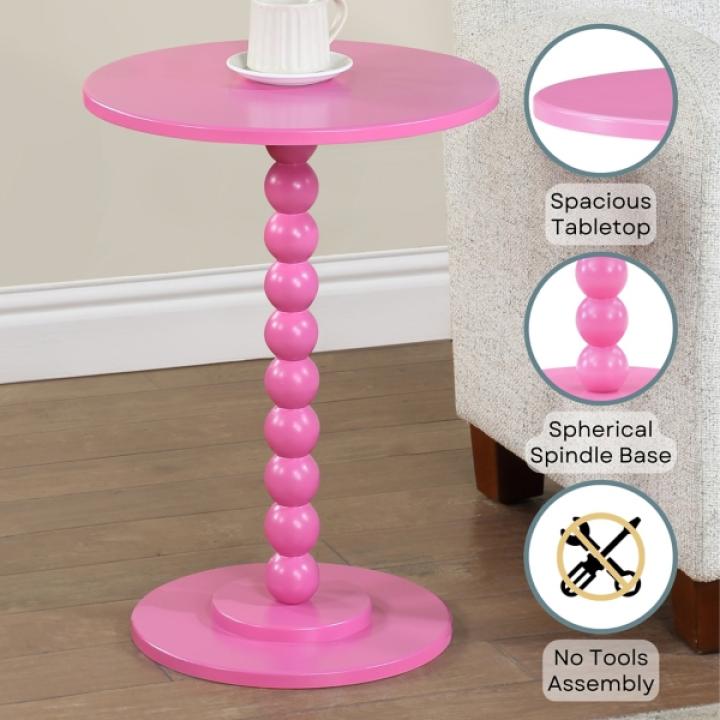 Pink Beaded Spindle Accent Table