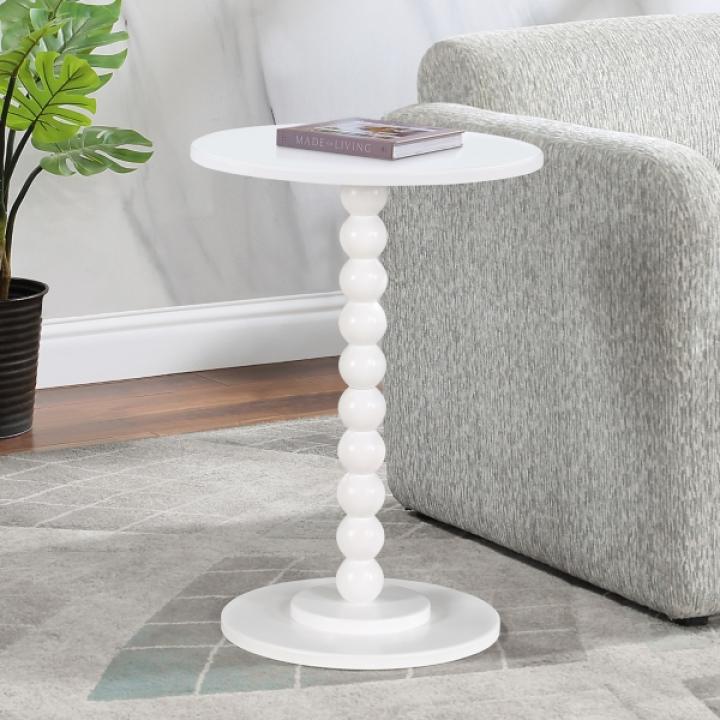 White Beaded Spindle Accent Table