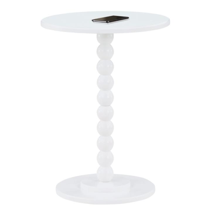 White Beaded Spindle Accent Table