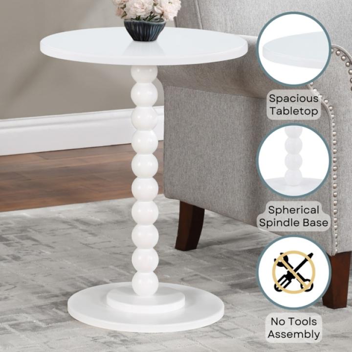 White Beaded Spindle Accent Table