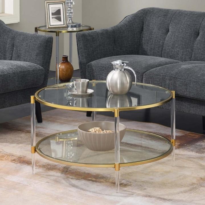 Round Clear Acrylic and Glass Coffee Table