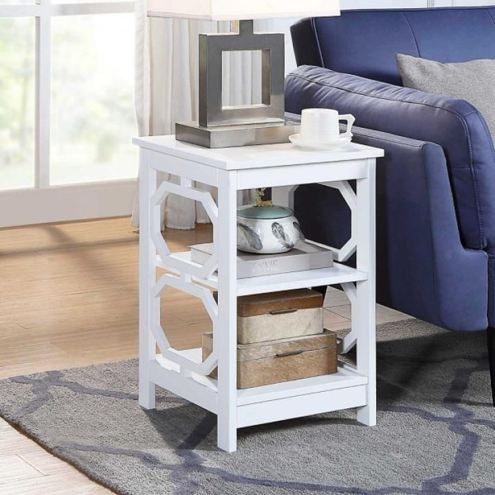 White Octagon 2-Shelf Accent Table