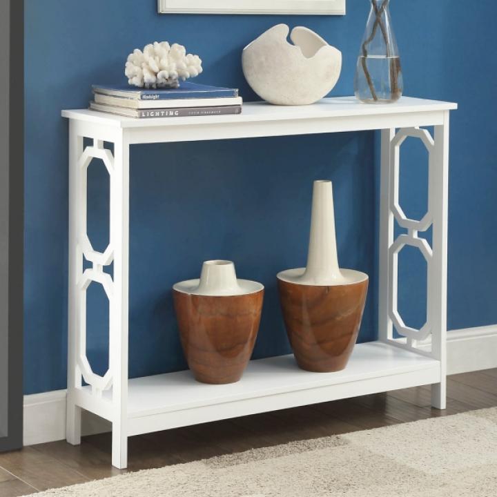 White Octagon Single Shelf Console Table