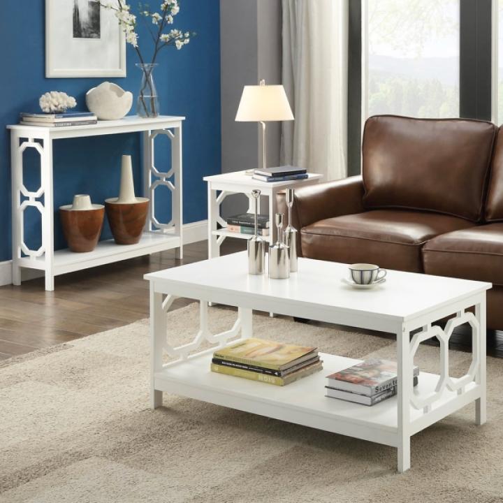 White Octagon Single Shelf Console Table