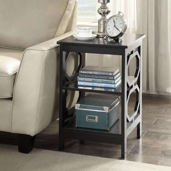 Black Octagon 2-Shelf Accent Table