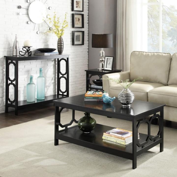 Black Octagon 2-Shelf Accent Table