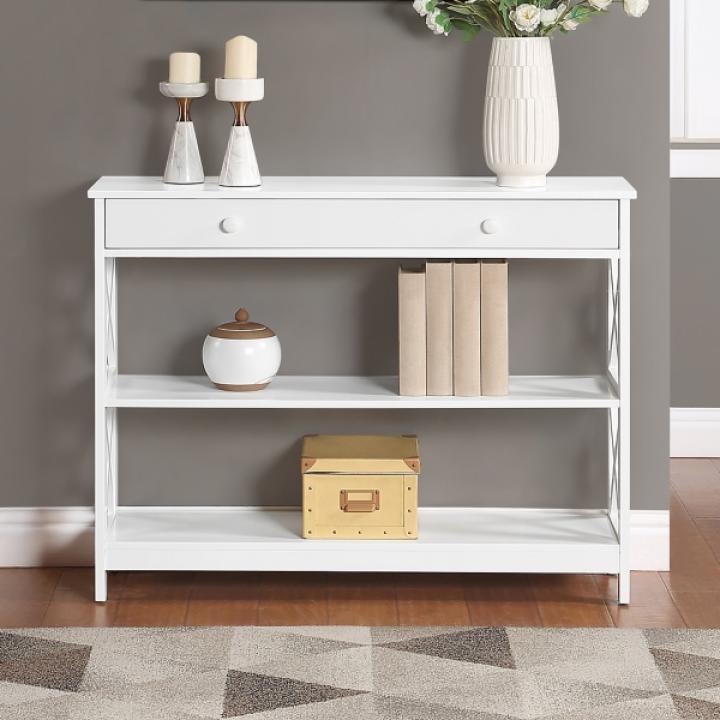 White X-Frame 2-Shelf Console Table