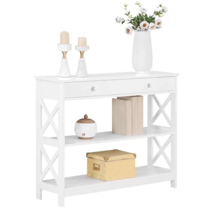 White X-Frame 2-Shelf Console Table