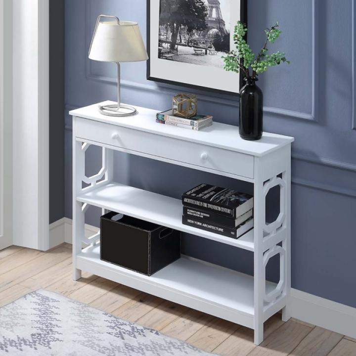 White Octagon 2-Shelf Console Table